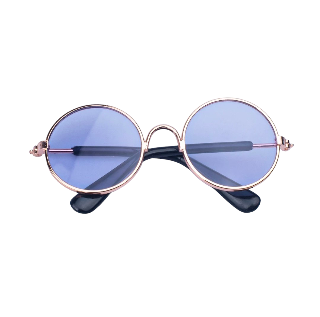 Hashies™ round sunglasses with light blue tinted lenses and gold-tone metal frame, paired with black earpieces.