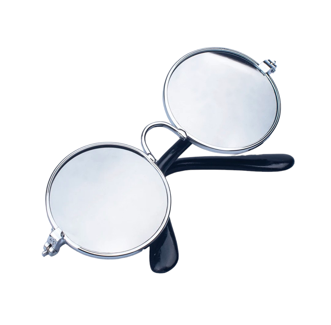 Hashies™ round sunglasses with silver mirrored lenses and silver-tone metal frame, complete with black earpieces.