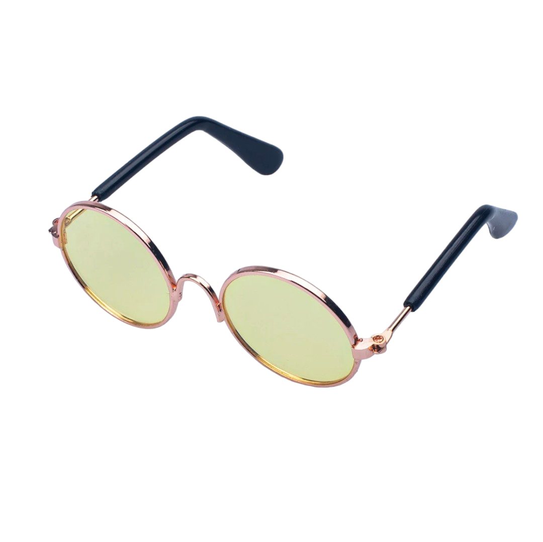 Hashies™ round sunglasses with yellow-tinted lenses and a gold-tone metal frame, featuring black earpieces.