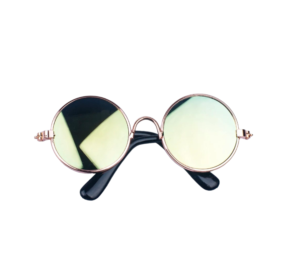 Front view of Hashies™ round sunglasses with green gradient lenses and a gold-tone metal frame, complete with black earpieces.