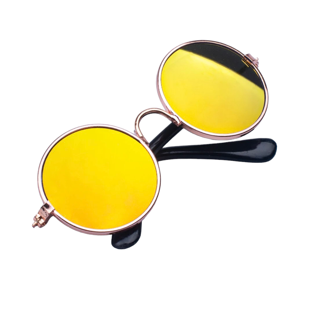 Hashies™ round sunglasses with bright yellow-tinted lenses and gold-tone frame, paired with black earpieces